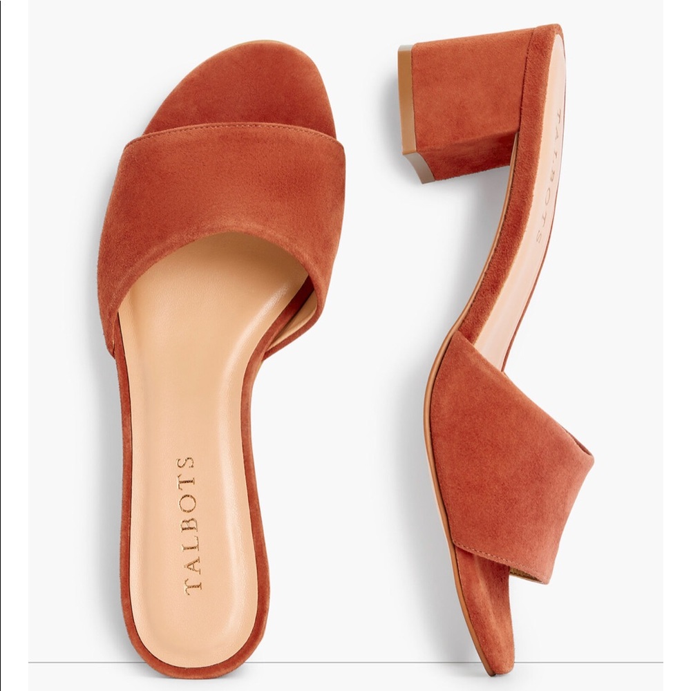 Suede Leather Block Heel Slide NWOT